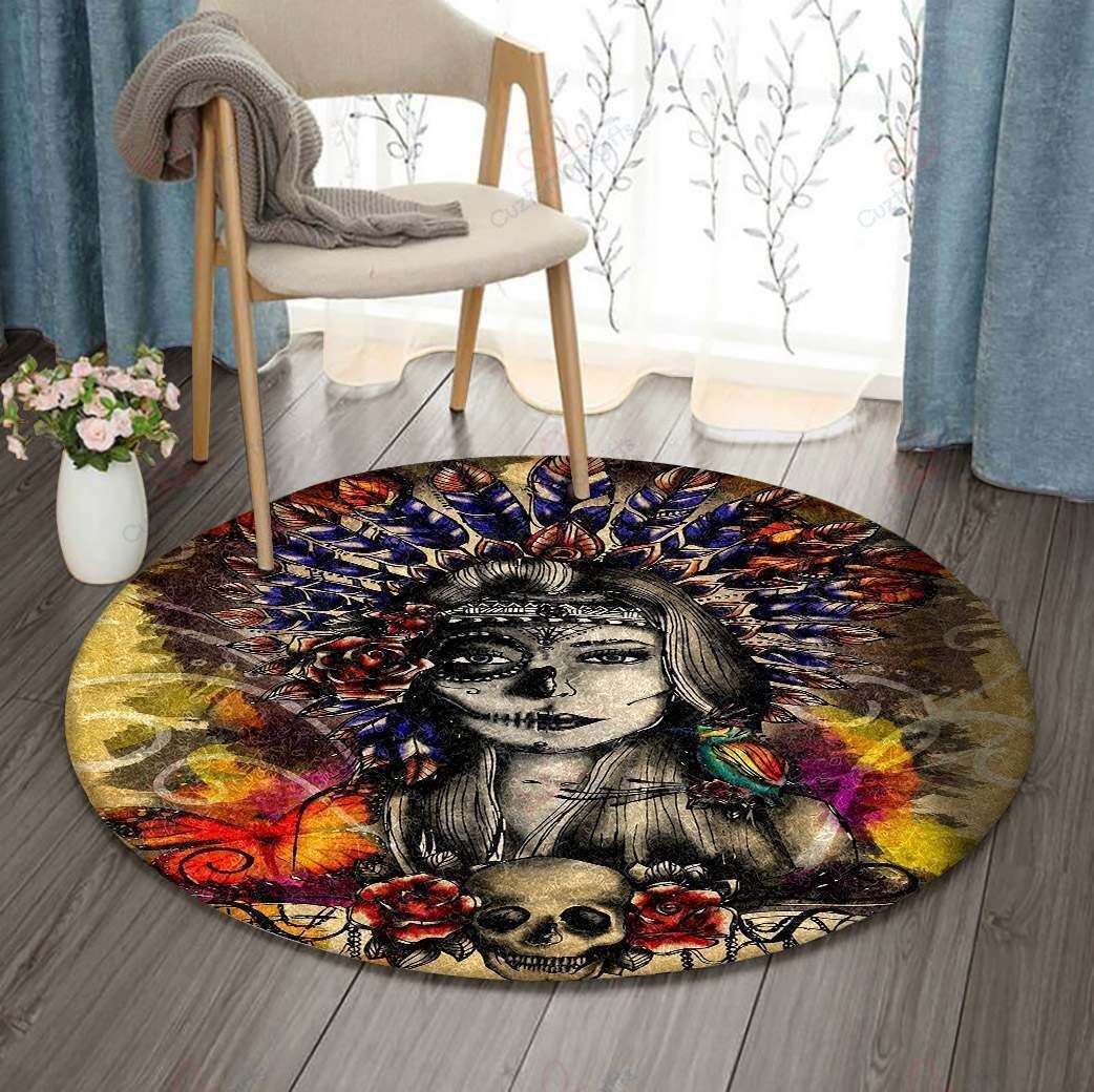Indian Mexican Skull Round Carpet Floor Rug Living Room Bedroom Decor Round Area Rug Carpet Indian Mexican Skull Round Carpet Floor Rug Living Room Bedroom Decor Round Area Rug Carpet