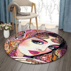 Indian Women Round Carpet Floor Rug Living Room Bedroom Decor Round Area Rug Carpet