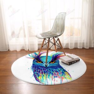 Into The Blue Owl Round Carpet Floor Rug Living Room Bedroom Decor Round Area Rug Carpet