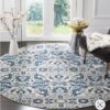 Ivory And Blue Round Carpet Floor Rug Living Room Bedroom Decor Round Area Rug Carpet