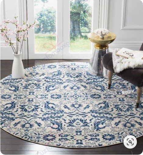 Ivory And Blue Round Carpet Floor Rug Living Room Bedroom Decor Round Area Rug Carpet Ivory And Blue Round Carpet Floor Rug Living Room Bedroom Decor Round Area Rug Carpet