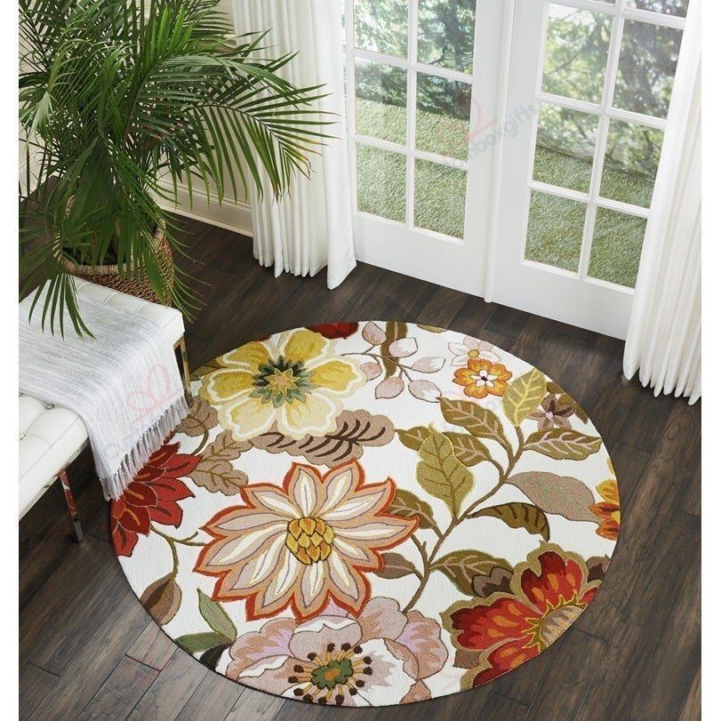 Ivory Floral Round Carpet Floor Rug Living Room Bedroom Decor Round Area Rug Carpet Ivory Floral Round Carpet Floor Rug Living Room Bedroom Decor Round Area Rug Carpet
