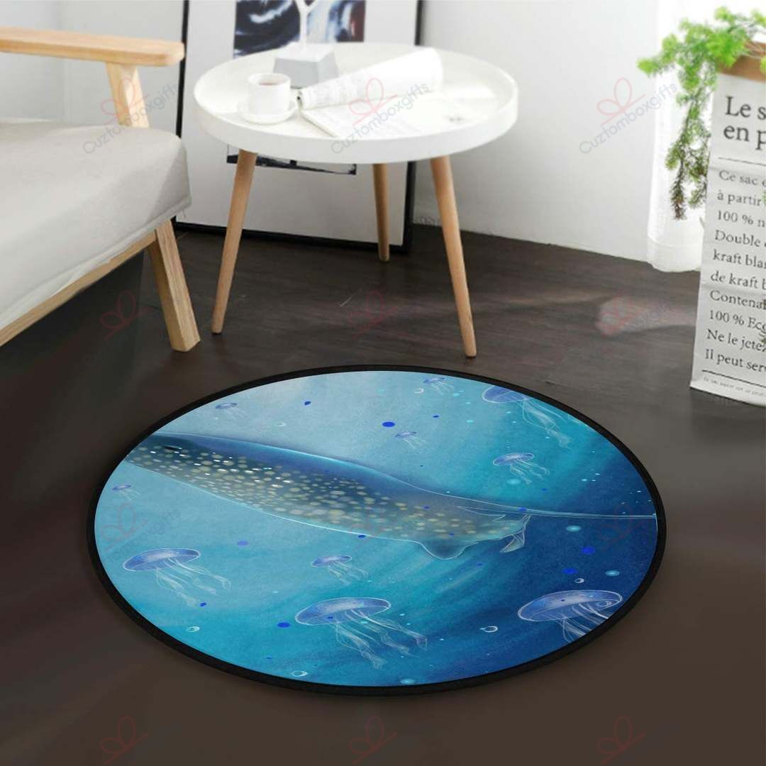 Jellyfish And Whale Round Carpet Floor Rug Living Room Bedroom Decor Round Area Rug Carpet Jellyfish And Whale Round Carpet Floor Rug Living Room Bedroom Decor Round Area Rug Carpet
