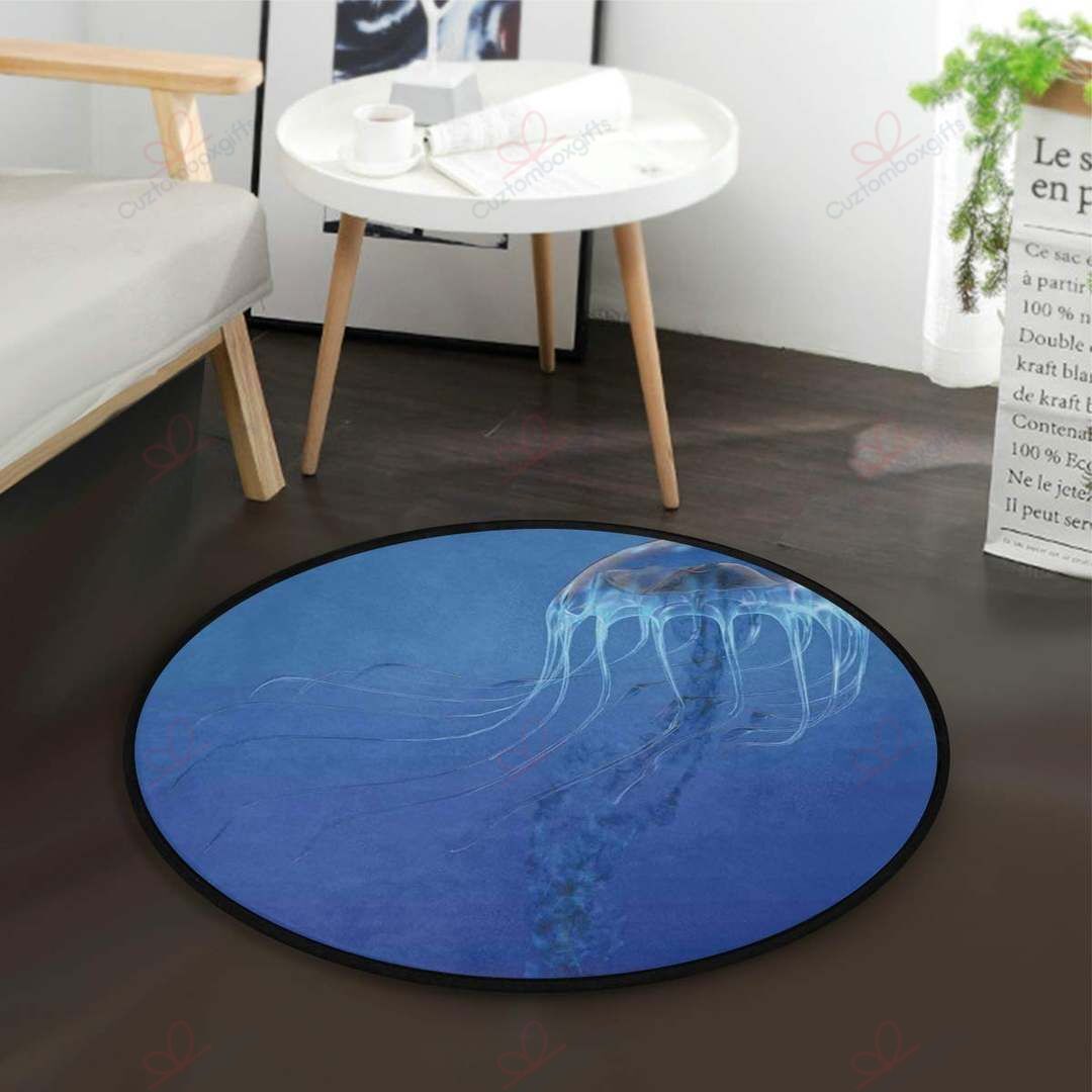 Jellyfish Blue Ocean Round Carpet Floor Rug Living Room Bedroom Decor Round Area Rug Carpet Jellyfish Blue Ocean Round Carpet Floor Rug Living Room Bedroom Decor Round Area Rug Carpet