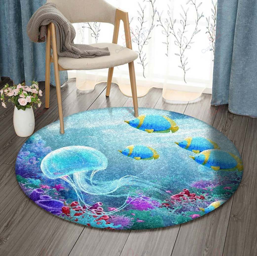 Jellyfish Under The Ocean Round Carpet Floor Rug Living Room Bedroom Decor Round Area Rug Carpet Jellyfish Under The Ocean Round Carpet Floor Rug Living Room Bedroom Decor Round Area Rug Carpet