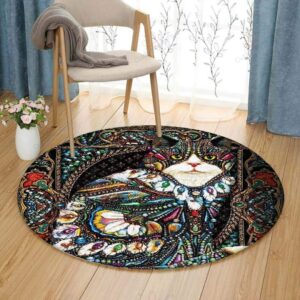 Jeweled Cat Round Carpet Floor Rug Living Room Bedroom Decor Round Area Rug Carpet
