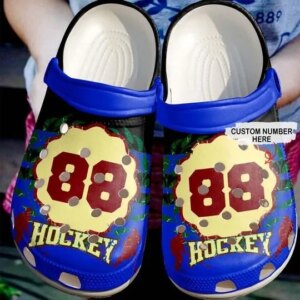 Just A Hockey Lover Blue Personalize Clog Custom Crocs Clog Number On Sandal Fashion Style Comfortable For Women Men Kid