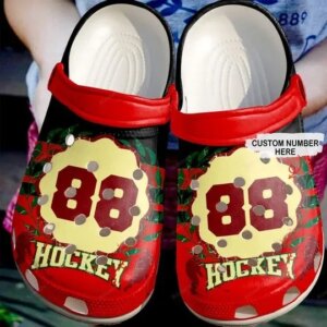Just A Hockey Lover Red Personalize Clog Custom Crocs Clog Number On Sandal Fashion Style Comfortable For Women Men Kid