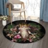 King Elephant Flower Jungle Round Carpet Floor Rug Living Room Bedroom Decor Round Area Rug Carpet