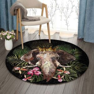 King Elephant Flower Jungle Round Carpet Floor Rug Living Room Bedroom Decor Round Area Rug Carpet