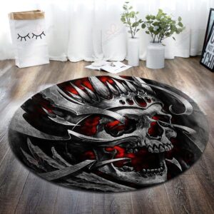 King Skull Round Carpet Floor Rug Living Room Bedroom Decor Round Area Rug Carpet