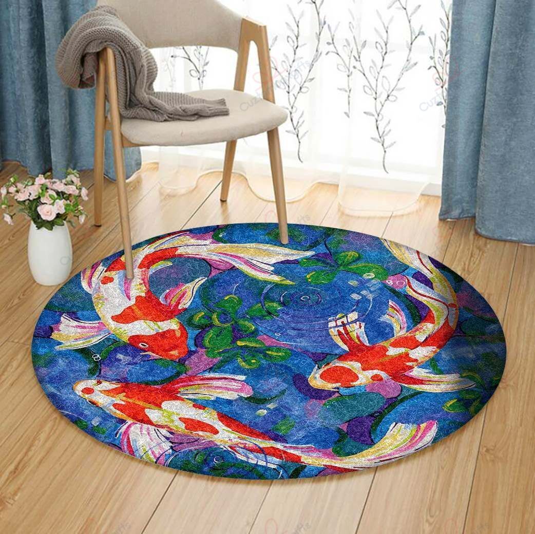 Koi Fish Round Carpet Floor Rug Living Room Bedroom Decor Round Area Rug Carpet Koi Fish Round Carpet Floor Rug Living Room Bedroom Decor Round Area Rug Carpet