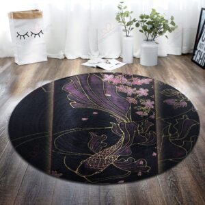 Koi Fish Round Carpet Floor Rug Living Room Bedroom Decor Round Area Rug Carpet