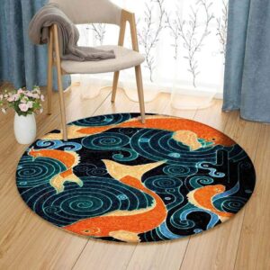 Koi Fish Round Carpet Floor Rug Living Room Bedroom Decor Round Area Rug Carpet