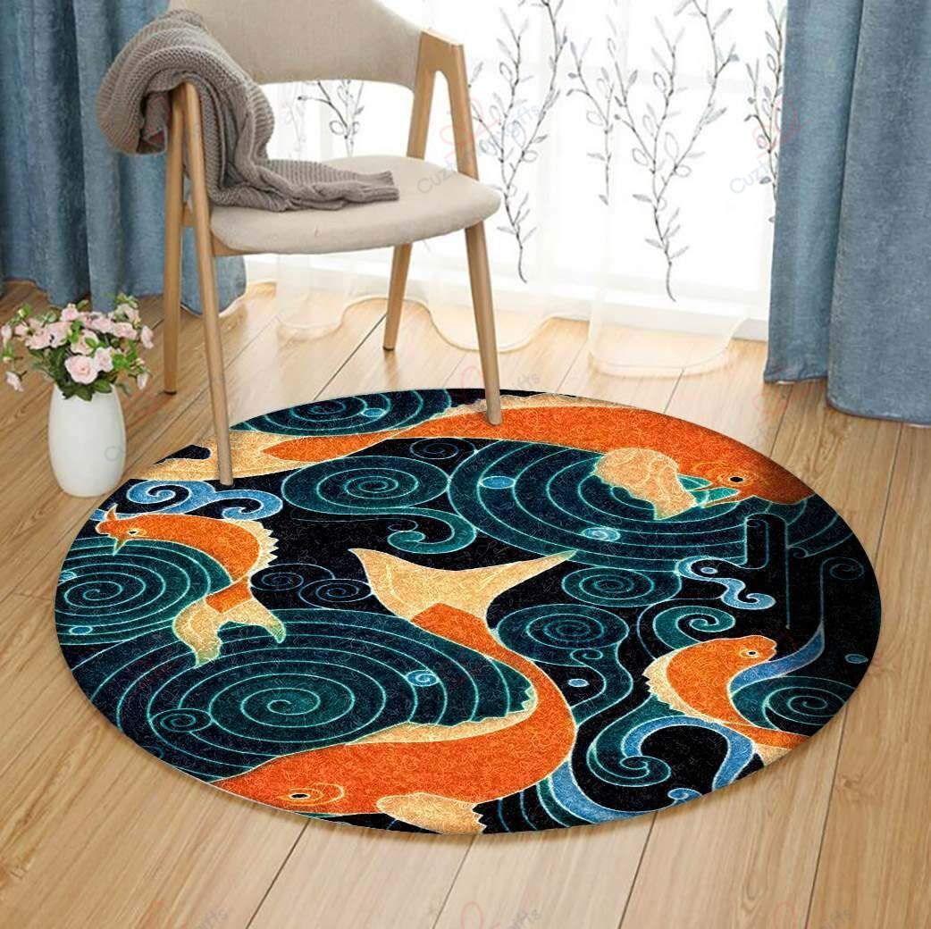 Koi Fish Round Carpet Floor Rug Living Room Bedroom Decor Round Area Rug Carpet Koi Fish Round Carpet Floor Rug Living Room Bedroom Decor Round Area Rug Carpet
