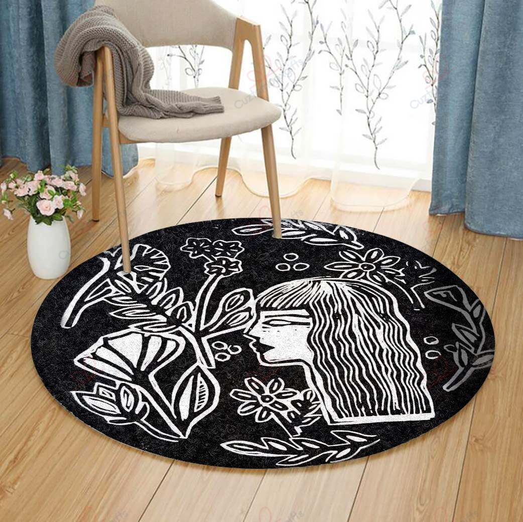 Lady And Flowers Round Carpet Floor Rug Living Room Bedroom Decor Round Area Rug Carpet Lady And Flowers Round Carpet Floor Rug Living Room Bedroom Decor Round Area Rug Carpet