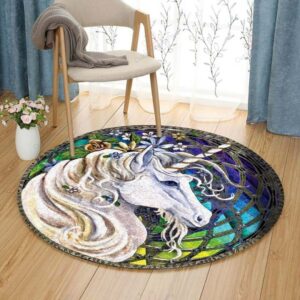 Lady Unicorn Flower Round Carpet Floor Rug Living Room Bedroom Decor Round Area Rug Carpet