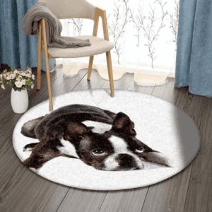 Lazy Boston Terrier Lying Round Carpet Floor Rug Living Room Bedroom Decor Round Area Rug Carpet