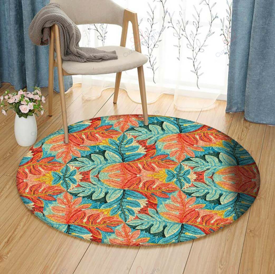 Leaves Pattern Round Carpet Floor Rug Living Room Bedroom Decor Round Area Rug Carpet Leaves Pattern Round Carpet Floor Rug Living Room Bedroom Decor Round Area Rug Carpet