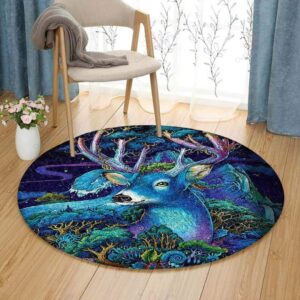 Legend Deer Round Carpet Floor Rug Living Room Bedroom Decor Round Area Rug Carpet