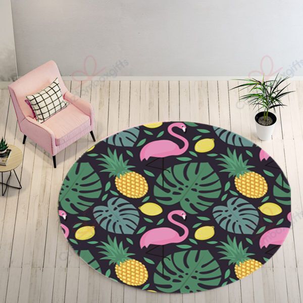 Lemon Pineapple Round Flamingo Round Carpet Floor Rug Living Room Bedroom Decor Round Area Rug Carpet Lemon Pineapple Round Flamingo Round Carpet Floor Rug Living Room Bedroom Decor Round Area Rug Carpet