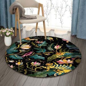 Leopard Bird Flower Round Carpet Floor Rug Living Room Bedroom Decor Round Area Rug Carpet
