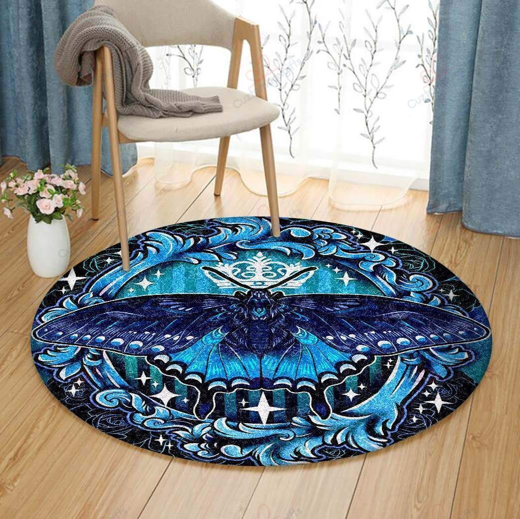 Light Blue Butterfly Round Carpet Floor Rug Living Room Bedroom Decor Round Area Rug Carpet Light Blue Butterfly Round Carpet Floor Rug Living Room Bedroom Decor Round Area Rug Carpet