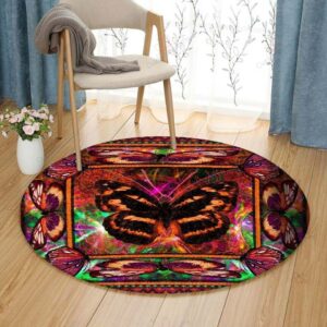 Light Butterfly Round Carpet Floor Rug Living Room Bedroom Decor Round Area Rug Carpet