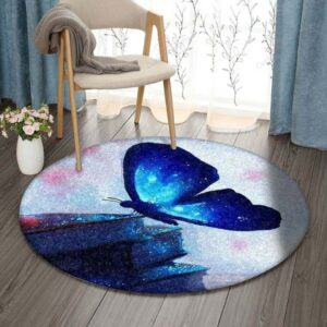 Light Butterfly Round Carpet Floor Rug Living Room Bedroom Decor Round Area Rug Carpet