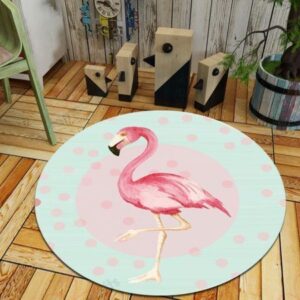 Light Green Pink Round Flamingo Round Carpet Floor Rug Living Room Bedroom Decor Round Area Rug Carpet