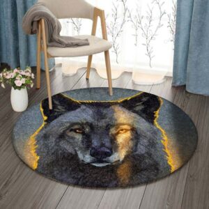 Light Wolf Round Carpet Floor Rug Living Room Bedroom Decor Round Area Rug Carpet