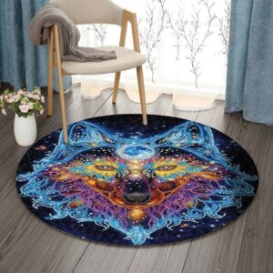 Light Wolf Mandala Round Carpet Floor Rug Living Room Bedroom Decor Round Area Rug Carpet