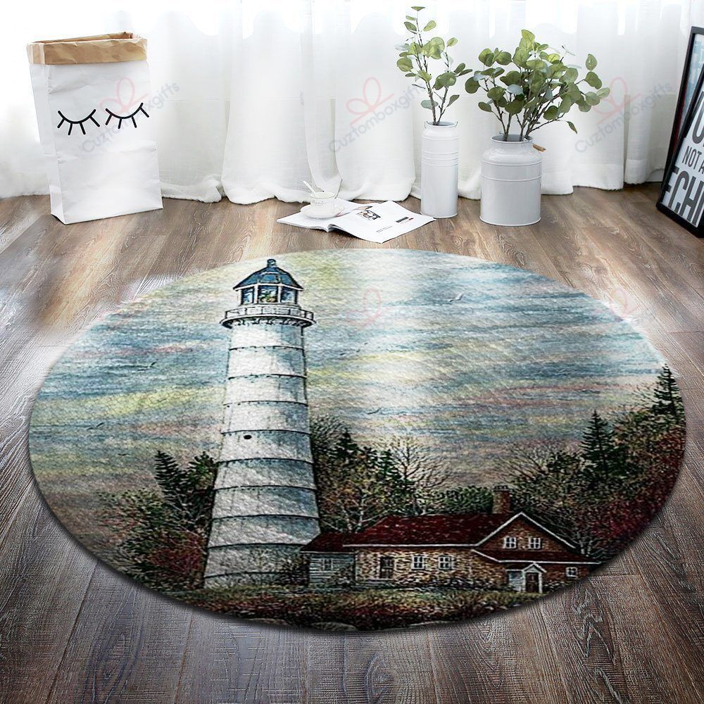 Lighthouse Painting Round Carpet Floor Rug Living Room Bedroom Decor Round Area Rug Carpet Lighthouse Painting Round Carpet Floor Rug Living Room Bedroom Decor Round Area Rug Carpet