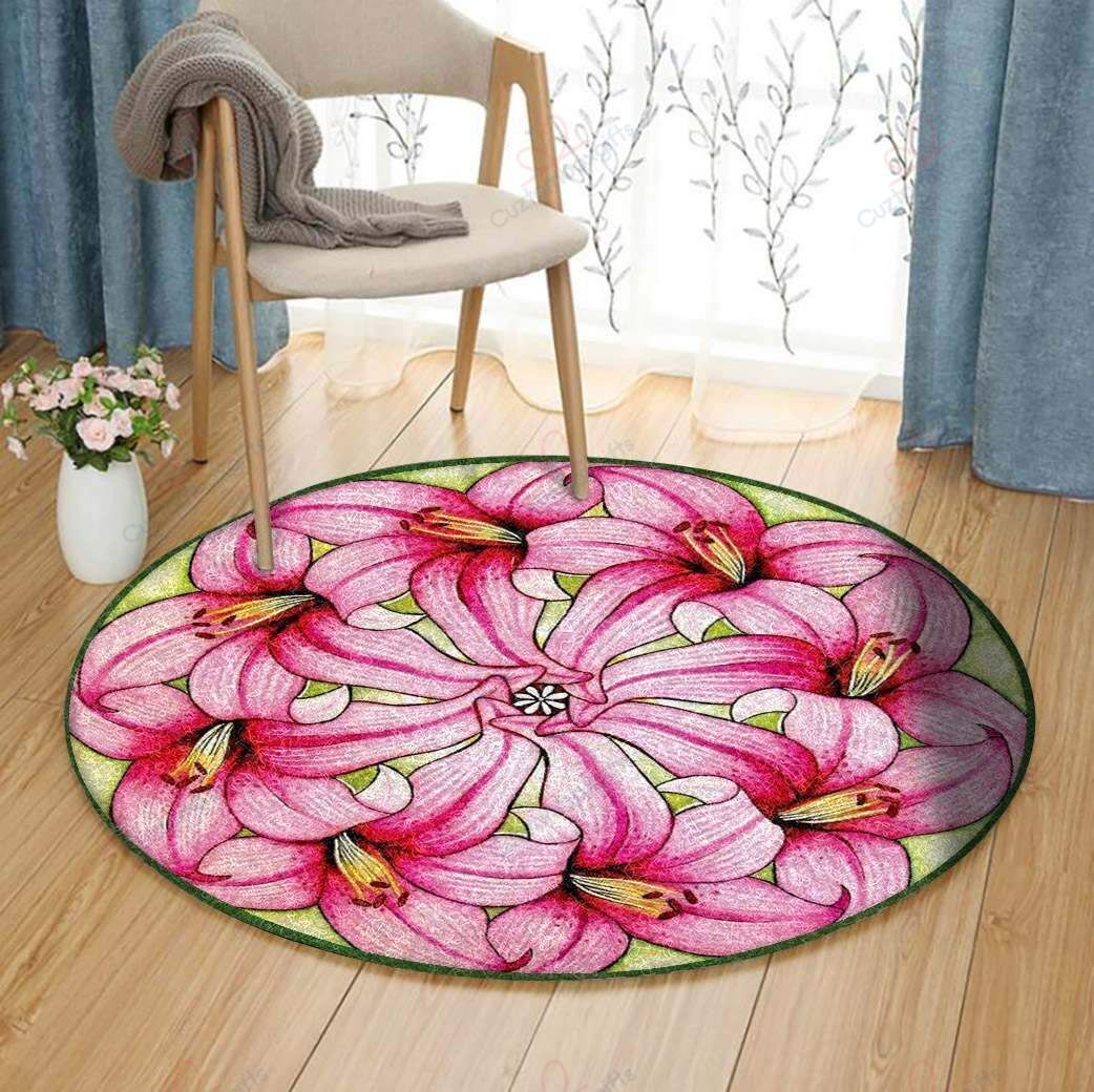 Lily Flower Round Carpet Floor Rug Living Room Bedroom Decor Round Area Rug Carpet Lily Flower Round Carpet Floor Rug Living Room Bedroom Decor Round Area Rug Carpet