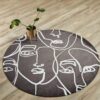 Linear Faces Round Carpet Floor Rug Living Room Bedroom Decor Round Area Rug Carpet