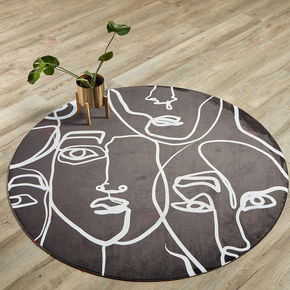 Linear Faces Round Carpet Floor Rug Living Room Bedroom Decor Round Area Rug Carpet Linear Faces Round Carpet Floor Rug Living Room Bedroom Decor Round Area Rug Carpet