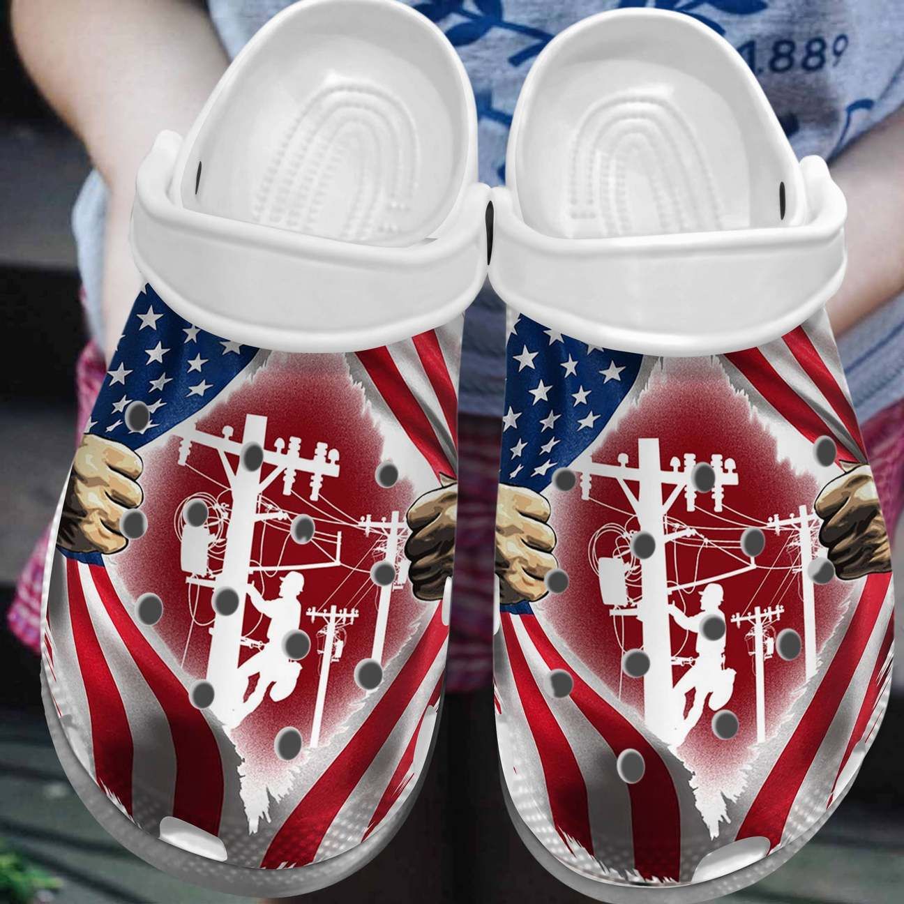 Lineman Personalized Clog Custom Crocs Comfortablefashion Style Comfortable For Women Men Kid Print 3D American Lineman Lineman Personalized Clog Custom Crocs Comfortablefashion Style Comfortable For Women Men Kid Print 3D American Lineman