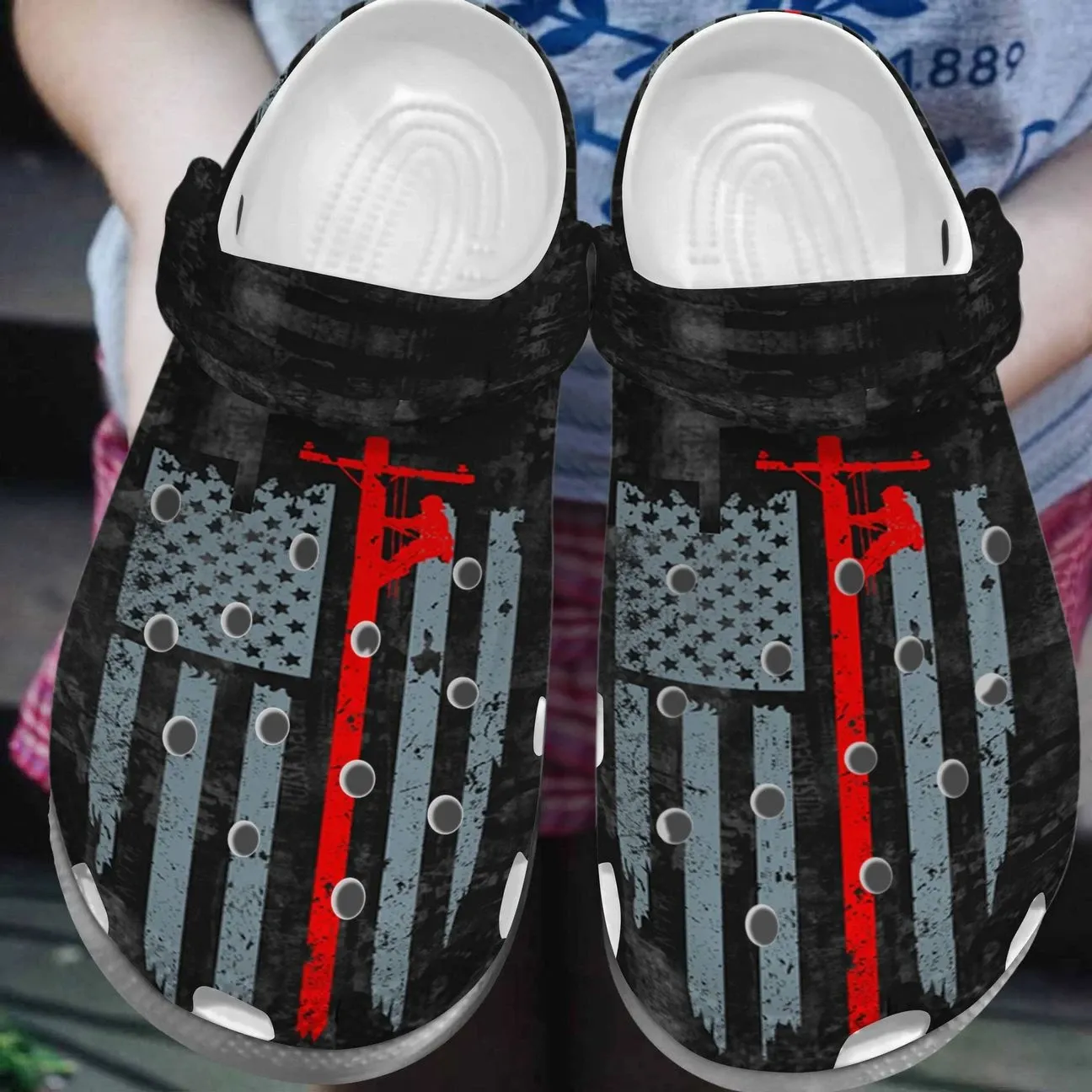 Lineman Personalized Clog Custom Crocs Comfortablefashion Style Comfortable For Women Men Kid Print 3D Lineman Flag Lineman Personalized Clog Custom Crocs Comfortablefashion Style Comfortable For Women Men Kid Print 3D Lineman Flag