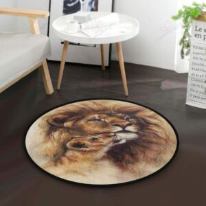 Lion And Her Baby Round Carpet Floor Rug Living Room Bedroom Decor Round Area Rug Carpet