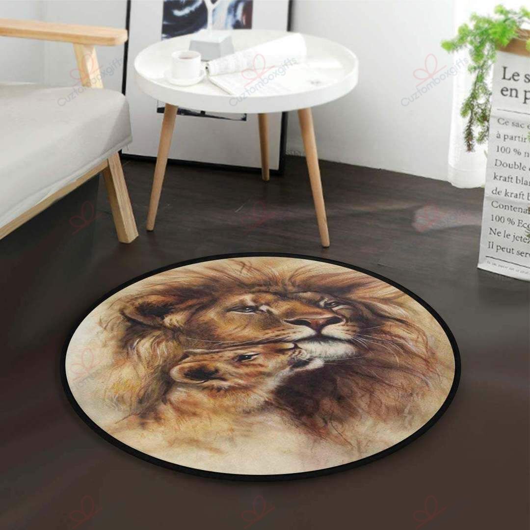 Lion And Her Baby Round Carpet Floor Rug Living Room Bedroom Decor Round Area Rug Carpet Lion And Her Baby Round Carpet Floor Rug Living Room Bedroom Decor Round Area Rug Carpet