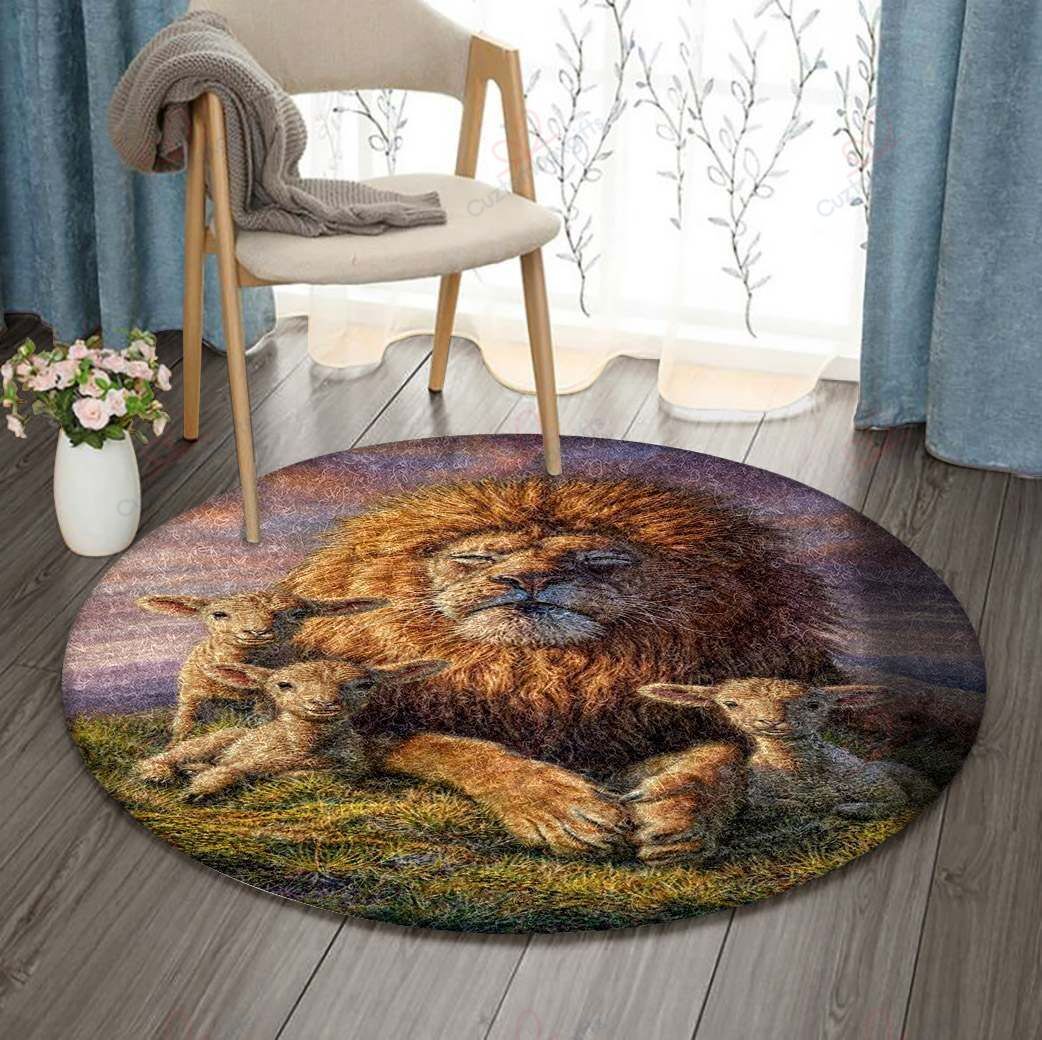 Lion And Lambs Round Carpet Floor Rug Living Room Bedroom Decor Round Area Rug Carpet Lion And Lambs Round Carpet Floor Rug Living Room Bedroom Decor Round Area Rug Carpet