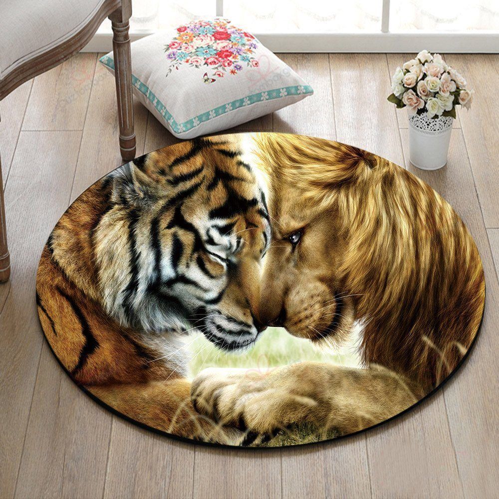 Lion And Tiger Round Carpet Floor Rug Living Room Bedroom Decor Round Area Rug Carpet Lion And Tiger Round Carpet Floor Rug Living Room Bedroom Decor Round Area Rug Carpet