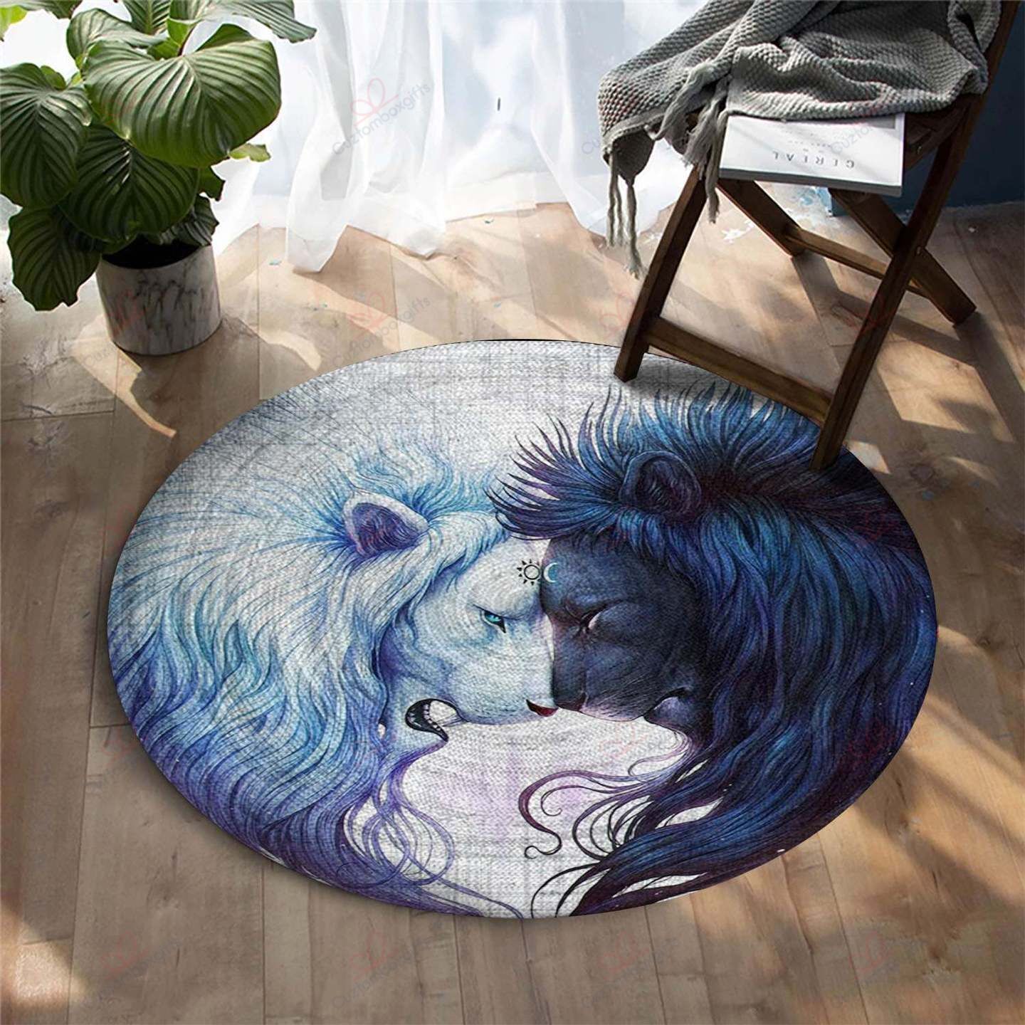 Lion Day And Night Round Carpet Floor Rug Living Room Bedroom Decor Round Area Rug Carpet Lion Day And Night Round Carpet Floor Rug Living Room Bedroom Decor Round Area Rug Carpet