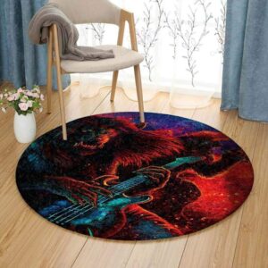 Lion Guitar Round Carpet Floor Rug Living Room Bedroom Decor Round Area Rug Carpet