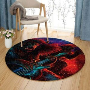 Lion Guitar Round Carpet Floor Rug Living Room Bedroom Decor Round Area Rug Carpet