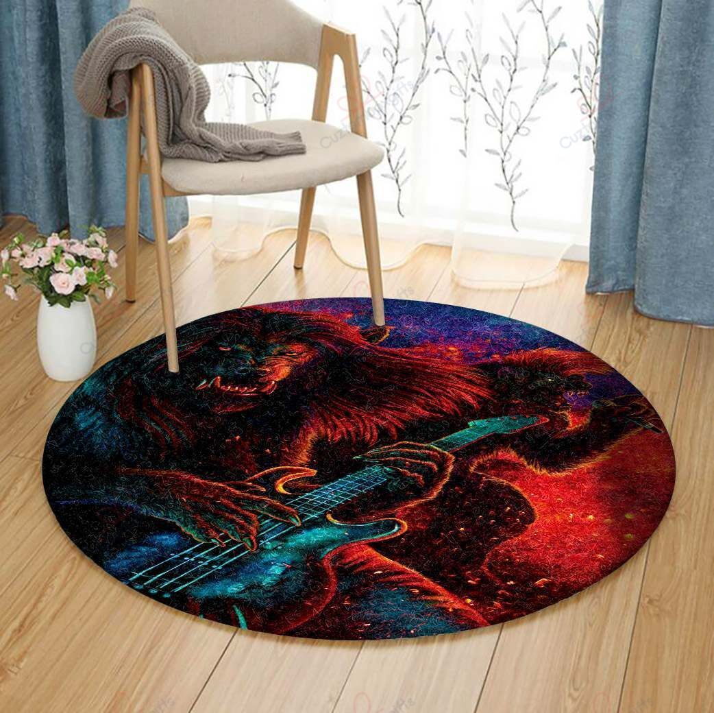 Lion Guitar Round Carpet Floor Rug Living Room Bedroom Decor Round Area Rug Carpet Lion Guitar Round Carpet Floor Rug Living Room Bedroom Decor Round Area Rug Carpet