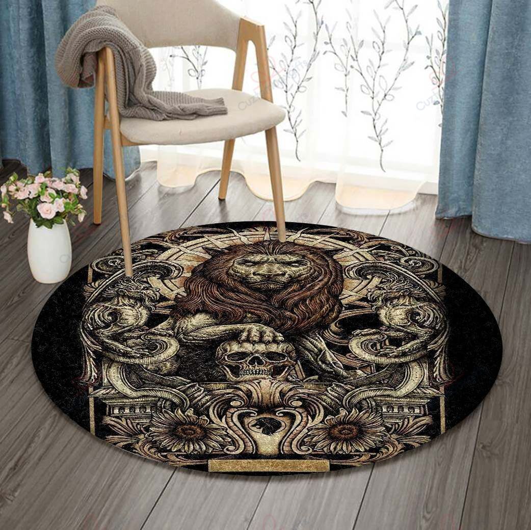 Lion Skull Round Carpet Floor Rug Living Room Bedroom Decor Round Area Rug Carpet Lion Skull Round Carpet Floor Rug Living Room Bedroom Decor Round Area Rug Carpet