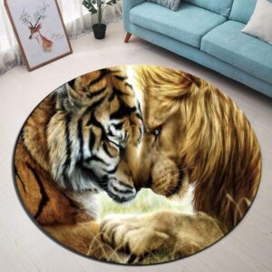 Lion Tiger Round Carpet Floor Rug Living Room Bedroom Decor Round Area Rug Carpet