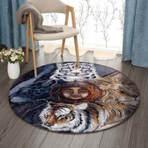 Lion Tiger Round Carpet Floor Rug Living Room Bedroom Decor Round Area Rug Carpet