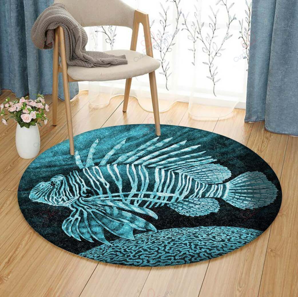 Lionfish Round Carpet Floor Rug Living Room Bedroom Decor Round Area Rug Carpet Lionfish Round Carpet Floor Rug Living Room Bedroom Decor Round Area Rug Carpet